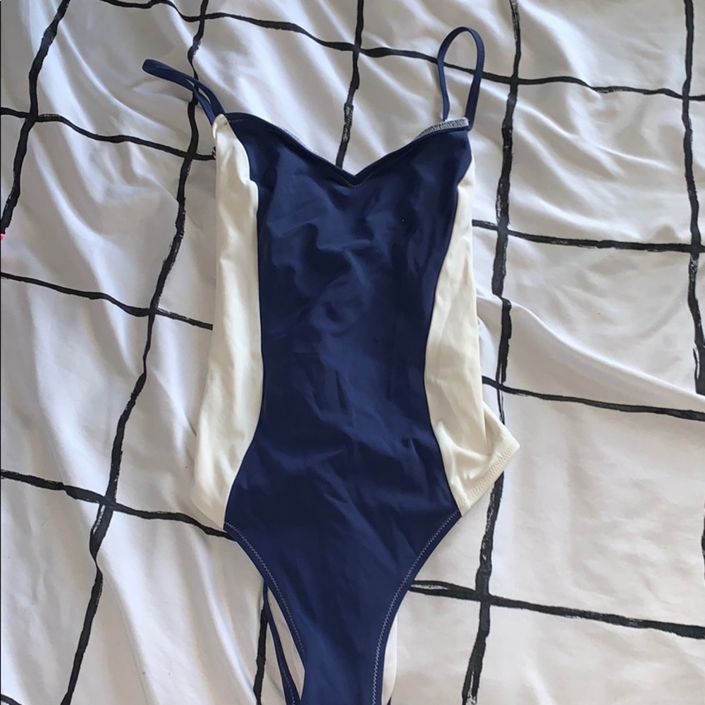 Solid and Striped One Piece Bathing Suit